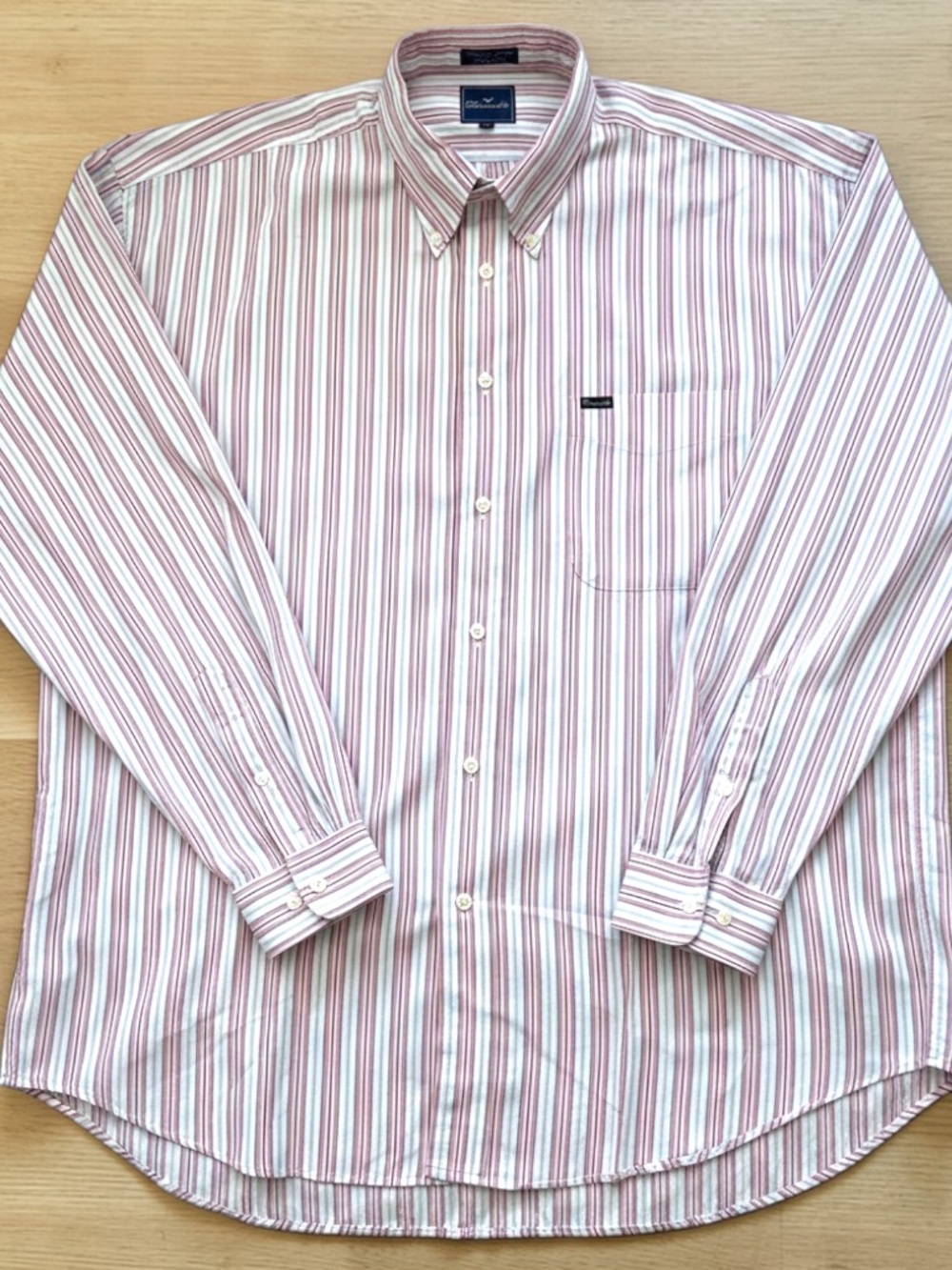 Faconnable Men's XXL White Blue Pink Vertical Stripe Button Down Cotton Shirt